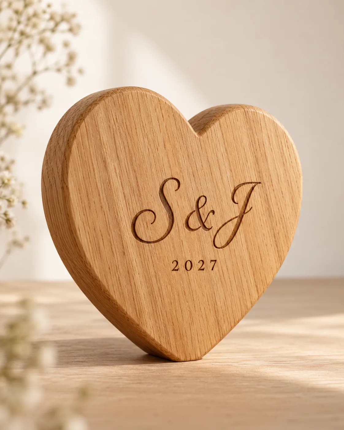 Engraved oak heart keepsake