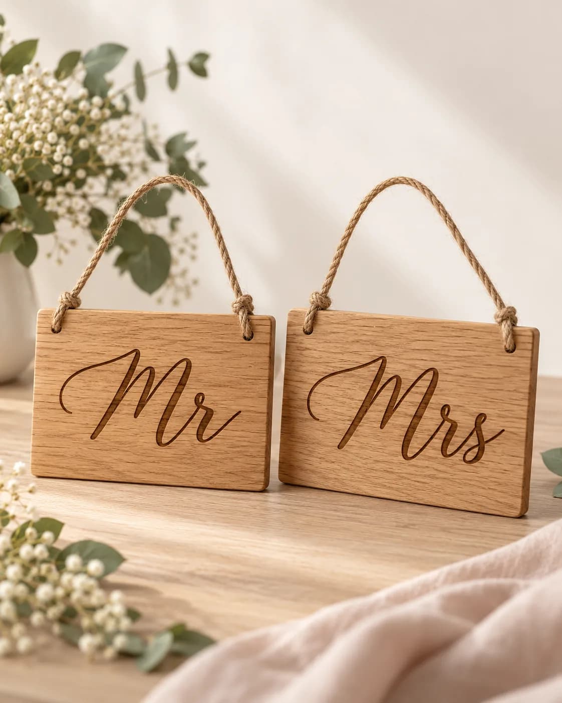 Oak Mr & Mrs chair signs