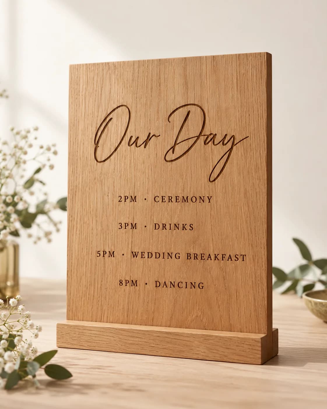 Solid oak order of the day sign