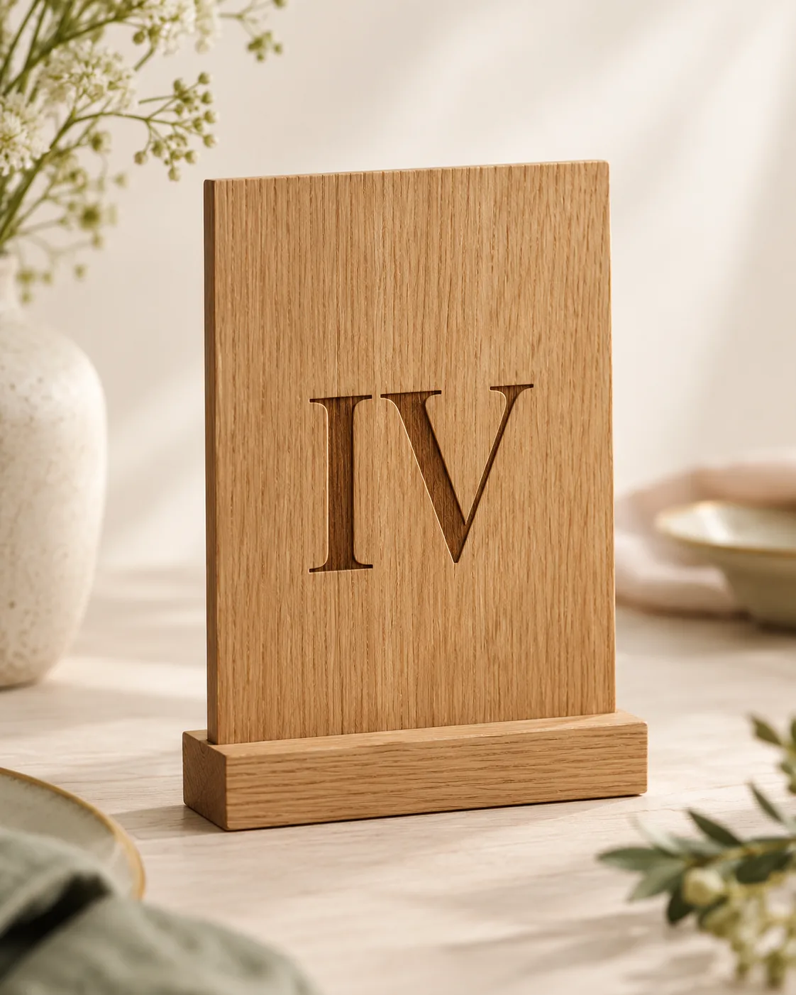Engraved oak Roman numeral table numbers